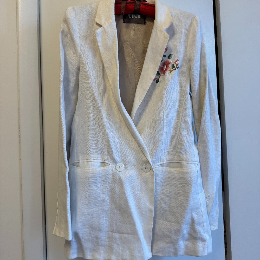 Reformation White Linen Blazer